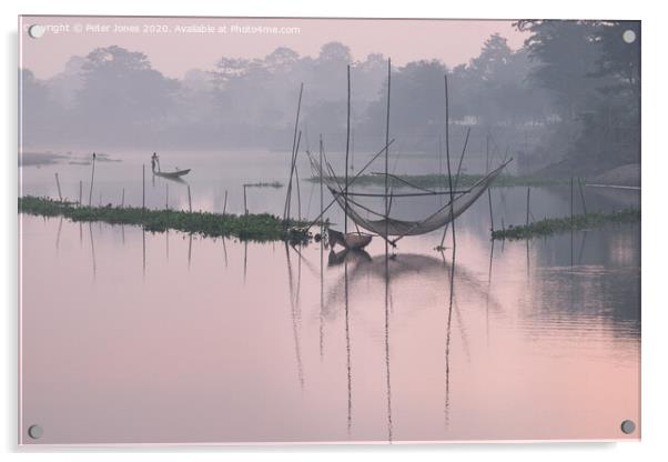 Dawn fishing nets Acrylic by Peter Jones