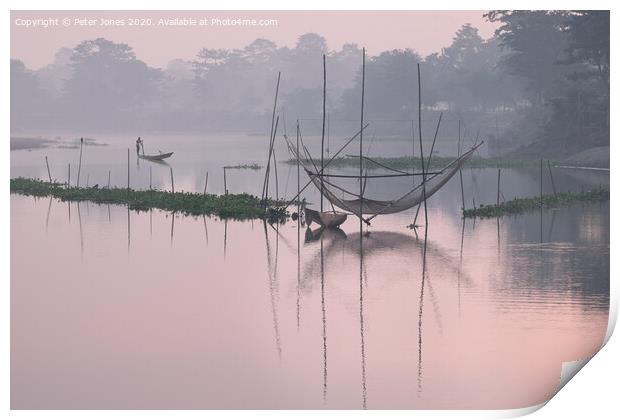Dawn fishing nets Print by Peter Jones