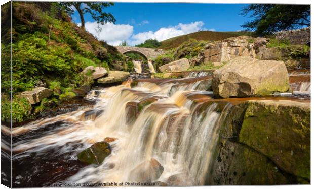 Waterfall at Three Shires Head, Peak District Canvas Print by Andrew Kearton