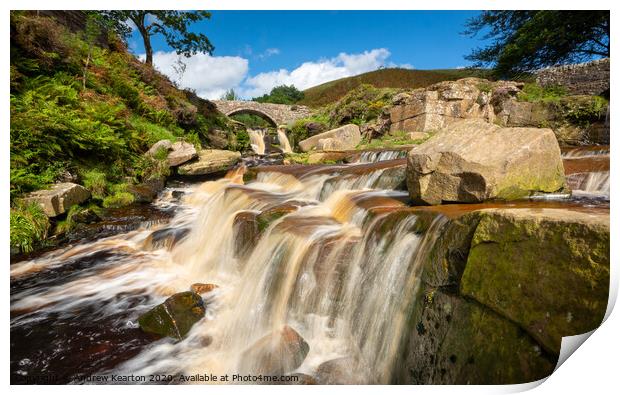 Waterfall at Three Shires Head, Peak District Print by Andrew Kearton