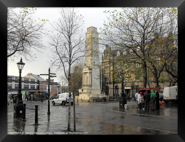 A Rainy Day in Preston. Framed Print by Jacqui Kilcoyne