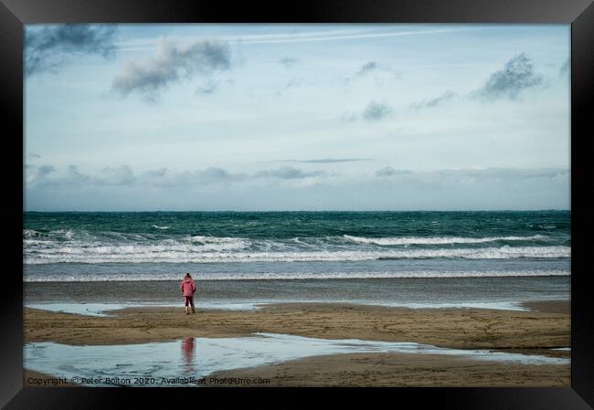 'Im so small, the sea's so big. St.Ives, Cornwall, UK. Framed Print by Peter Bolton