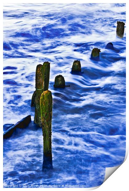 Groynes at Sandsend near Whitby Print by Chris North