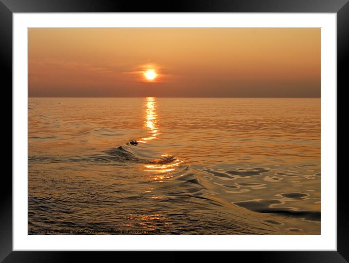 Sun setting over the Mediterranean Sea. Framed Mounted Print by Peter Bolton