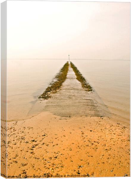 Abstract photo of a concrete jetty at Thorpe Bay, Essex, UK. Canvas Print by Peter Bolton