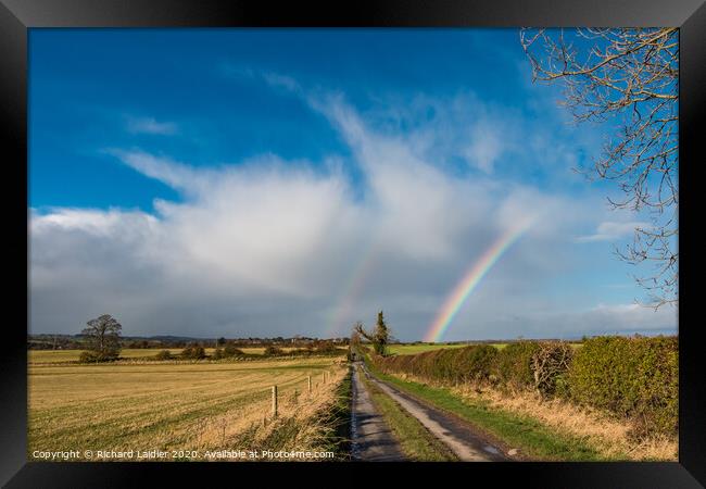 Double Rainbow at Van Farm, Thorpe, Teesdale Framed Print by Richard Laidler