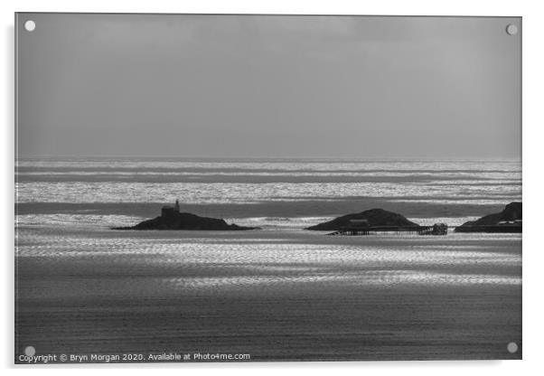 Mumbles lighthouse in black and white Acrylic by Bryn Morgan
