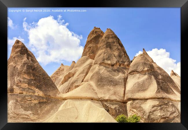 Mountain peaks from sandstone in the mountains and valleys of Cappadocia Framed Print by Sergii Petruk