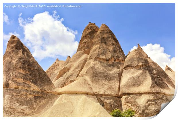 Mountain peaks from sandstone in the mountains and valleys of Cappadocia Print by Sergii Petruk