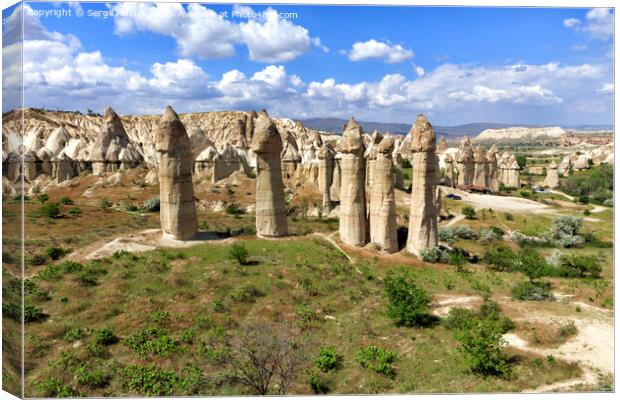 Large phallic rock formations in the Valley of Love, Cappadocia, Turkey. Canvas Print by Sergii Petruk