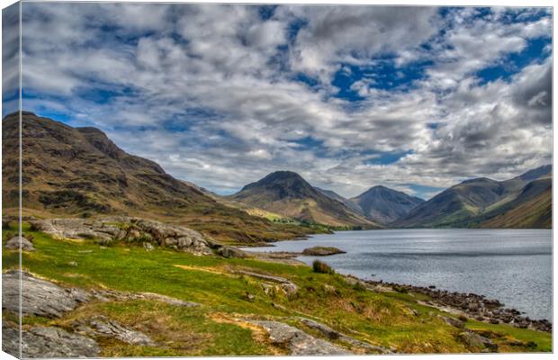 Great Gable and Scafell Pike at Wast Water. Canvas Print by Tracey Turner