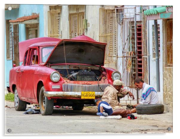 Car Trouble in Cuba Acrylic by Tracey Turner