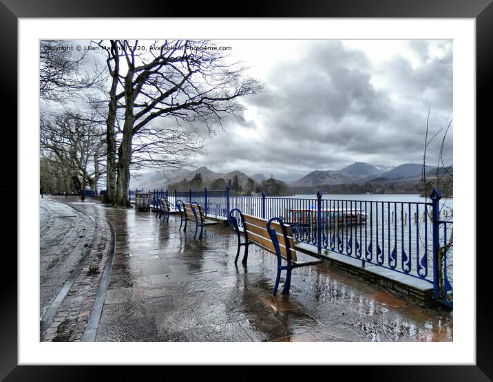 A grey wet day in Keswick, Cumbria.  Framed Mounted Print by Lilian Marshall