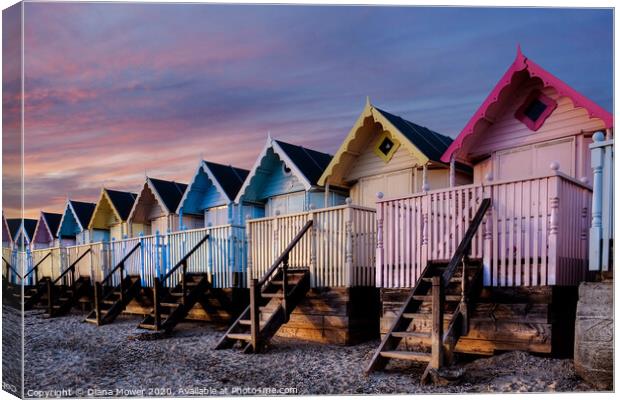 Mersea Beach Huts Essex Canvas Print by Diana Mower