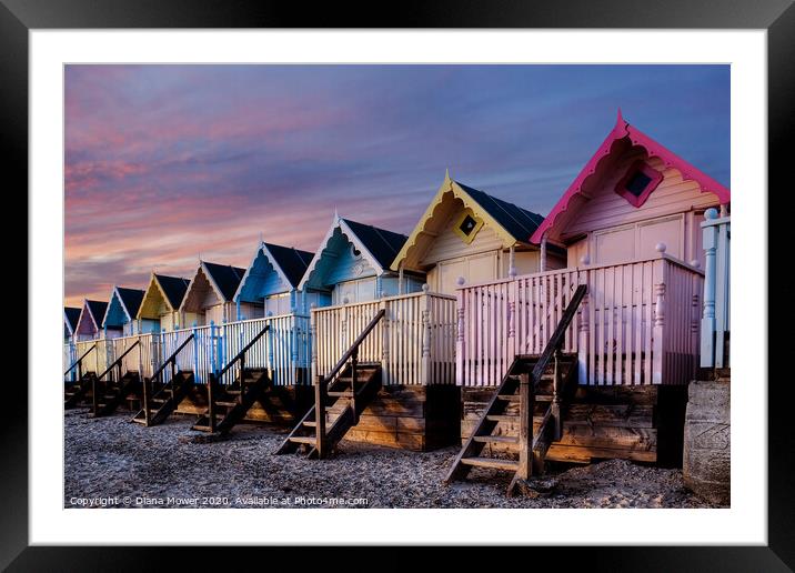 Mersea Beach Huts Essex Framed Mounted Print by Diana Mower