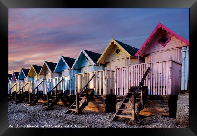 Mersea Beach Huts Essex Framed Print by Diana Mower