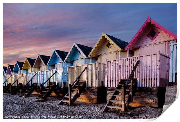 Mersea Beach Huts Essex Print by Diana Mower