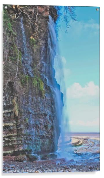 St Audries Waterfall Acrylic by John Martin