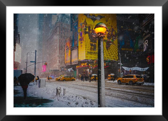 Blizzard Conditions At 42nd Street And Broadway Framed Mounted Print by Chris Lord