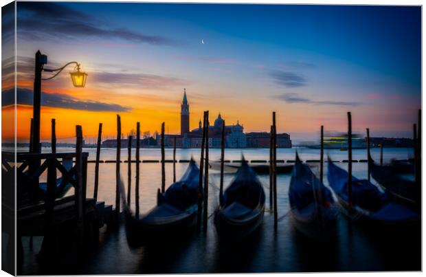 Gondolas On The Venetian Lagoon At Dawn Canvas Print by Chris Lord