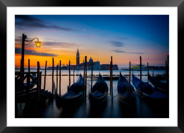 Gondolas On The Venetian Lagoon At Dawn Framed Mounted Print by Chris Lord