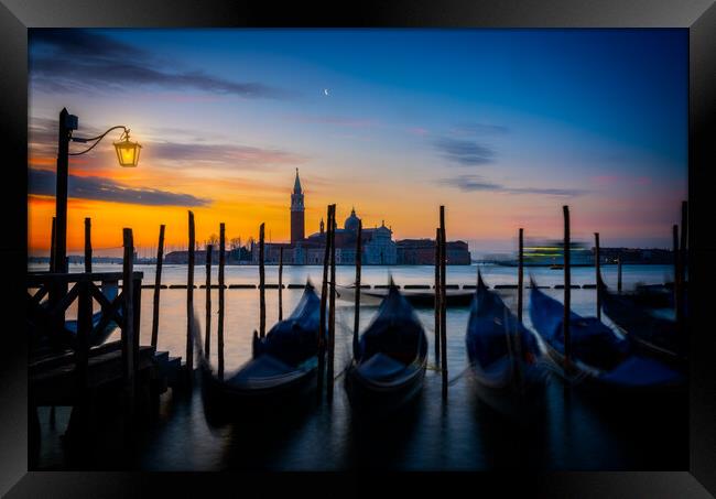 Gondolas On The Venetian Lagoon At Dawn Framed Print by Chris Lord