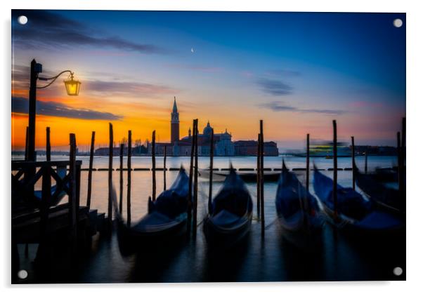 Gondolas On The Venetian Lagoon At Dawn Acrylic by Chris Lord