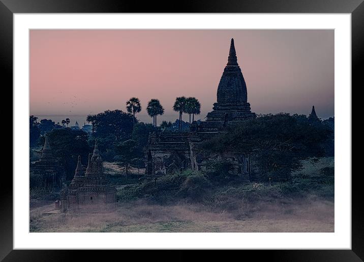 Mysterious Stupas In Bagan At Dawn Framed Mounted Print by Chris Lord