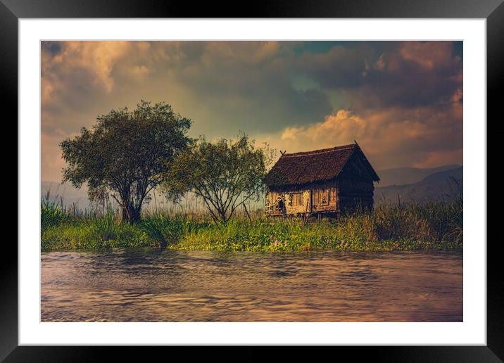 Island Shelter On Inle Lake Framed Mounted Print by Chris Lord