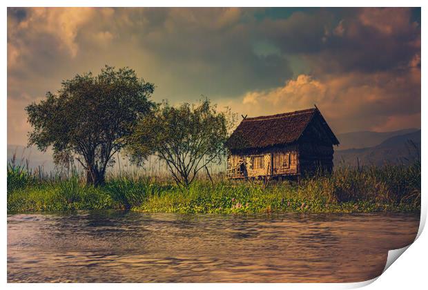 Island Shelter On Inle Lake Print by Chris Lord