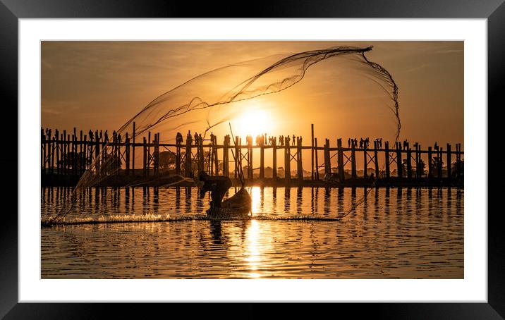 Sunset At The Ubein Teak Bridge Framed Mounted Print by Chris Lord