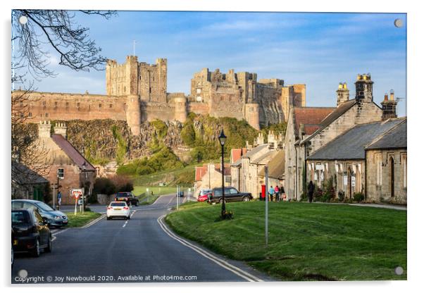 Bamburgh Castle and village, Northumberland Acrylic by Joy Newbould