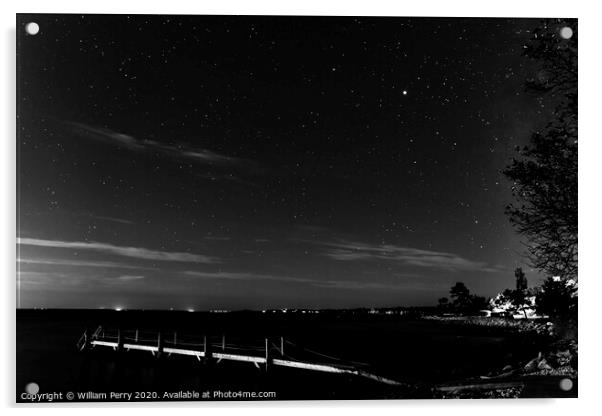 Black White Stars Night Pier Padanaram Dartmouth Massachusetts Acrylic by William Perry