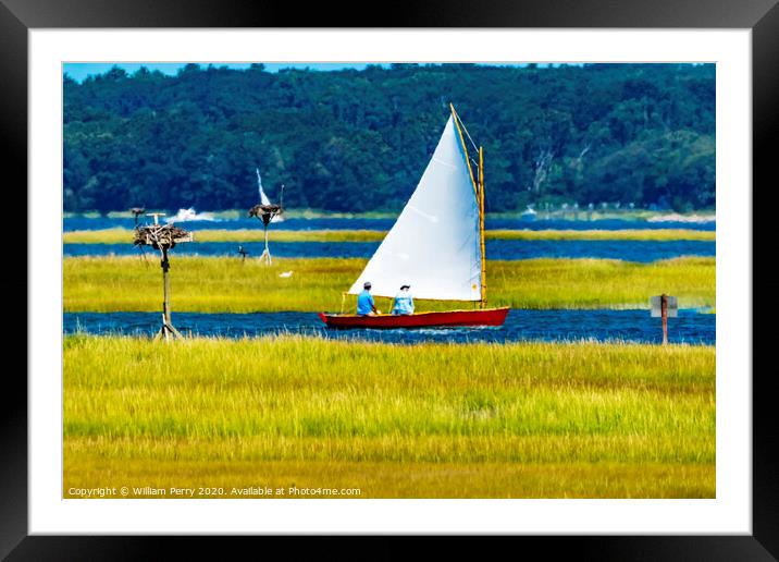 Colorful Cat Sailboat Wesport River Massachusetts Framed Mounted Print by William Perry