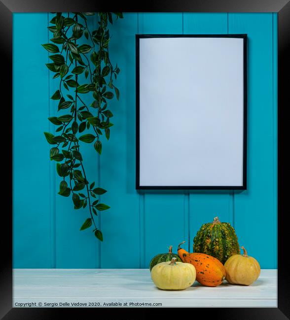 A blank black frame  and  some pumpkins Framed Print by Sergio Delle Vedove