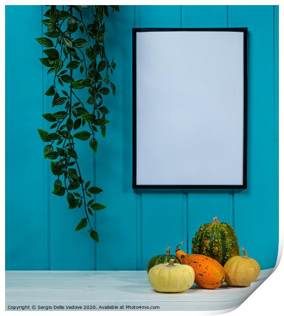 A blank black frame  and  some pumpkins Print by Sergio Delle Vedove