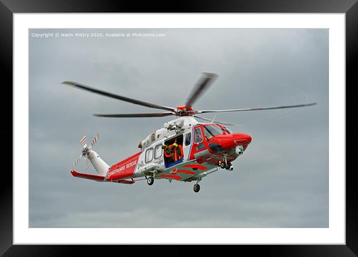 A Coastguard AgustaWestland AW189 Helicopter Framed Mounted Print by Navin Mistry