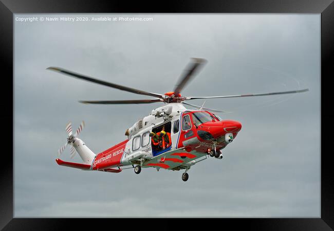 A Coastguard AgustaWestland AW189 Helicopter Framed Print by Navin Mistry
