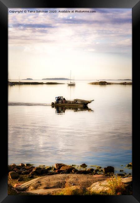 Boat Heading Out to Calm Sea Framed Print by Taina Sohlman