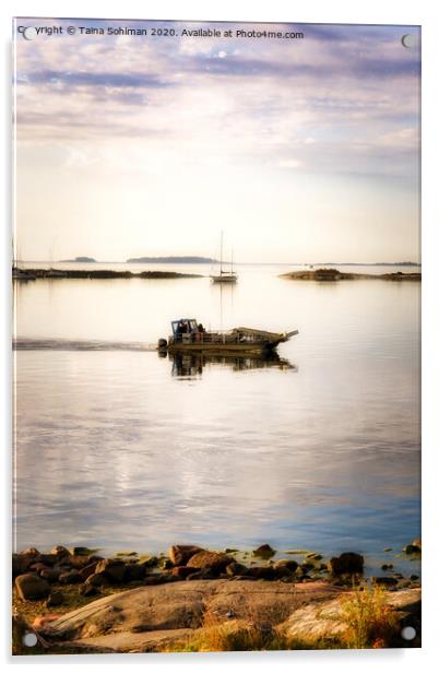 Boat Heading Out to Calm Sea Acrylic by Taina Sohlman