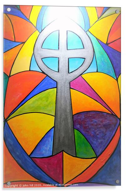 Religious Abstract of  a stained glass window with sunlight. Acrylic by john hill