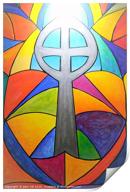 Religious Abstract of  a stained glass window with sunlight. Print by john hill