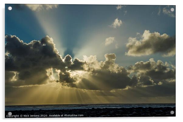 A large sunburst over Llantwit Major Beach Wales Acrylic by Nick Jenkins