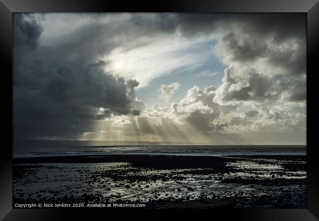 Sunrays over Llantwit Major Beach Glamorgan Herita Framed Print by Nick Jenkins