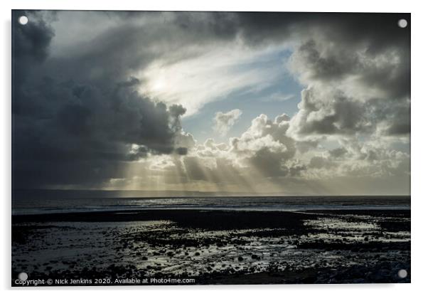 Sunrays over Llantwit Major Beach Glamorgan Herita Acrylic by Nick Jenkins