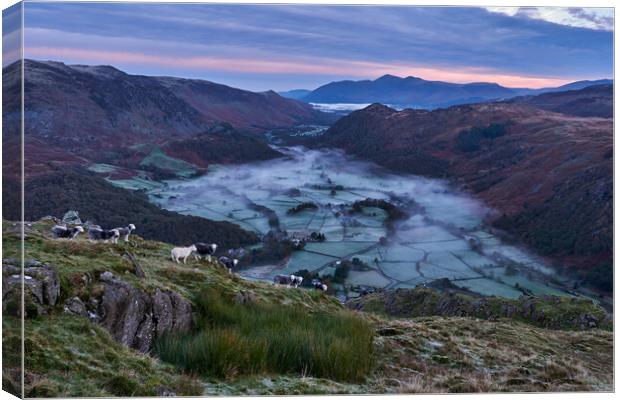 Dawn breaks over Borrowdale, The Lake District Canvas Print by Dan Ward