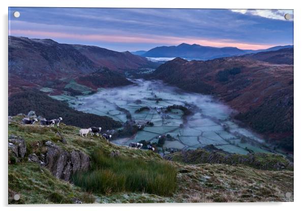 Dawn breaks over Borrowdale, The Lake District Acrylic by Dan Ward