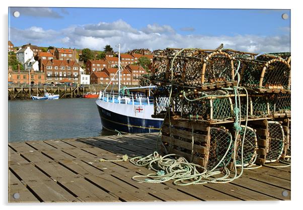 Lobster Pots and Fishing Boat in Whitby Harbour Acrylic by graham young