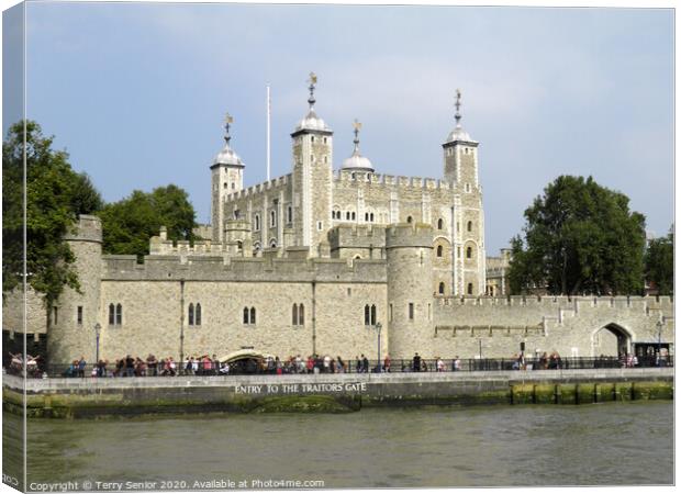 The Tower of London with Entry to Traitors Gate Canvas Print by Terry Senior