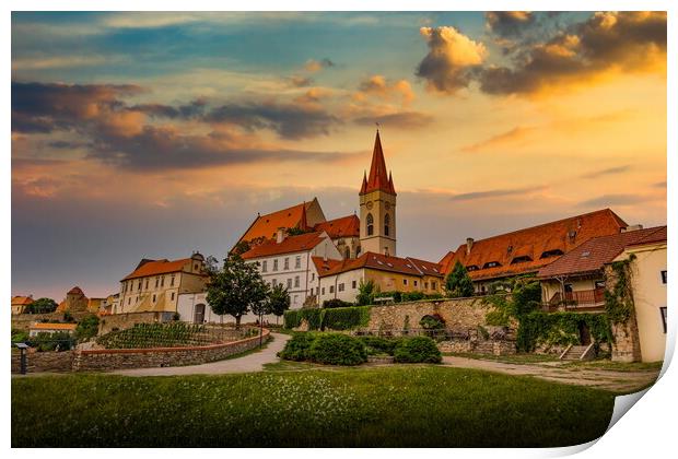St. Nicholas Cathedral in Znojmo at sunset. Summer evening. Czech Republic. Print by Sergey Fedoskin